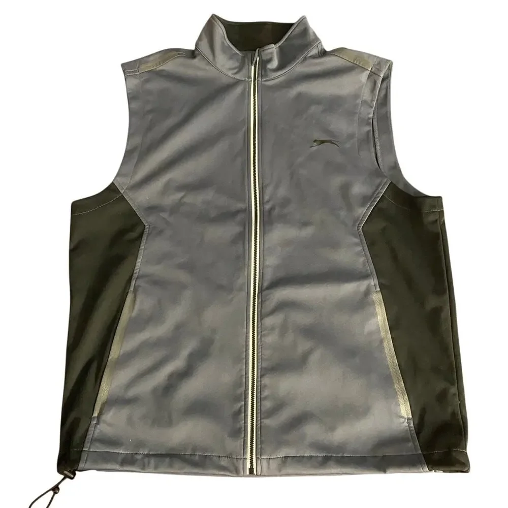Slazenger Men's Golf Vest Large Gray Black Vented Full Zip Up Front Pockets